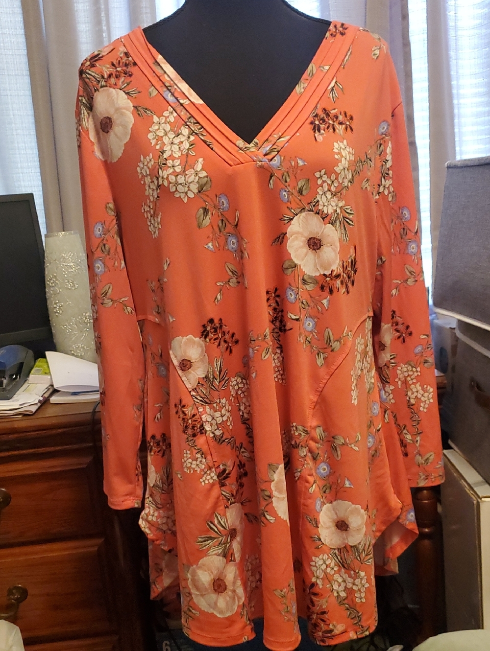 Chaus Coral Floral V-Neck Tunic